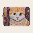 Gustav Klimt Style Tabby Cat Kitten with Green Eyes in a Starry Night Laptop Sleeve Gallery Image 1