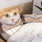 Gustav Klimt Style Tabby Cat Kitten with Green Eyes in a Starry Night Pillow Sham Gallery Image 2