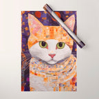Gustav Klimt Style Tabby Cat Kitten with Green Eyes in a Starry Night Wrapping Paper Gallery Image 1