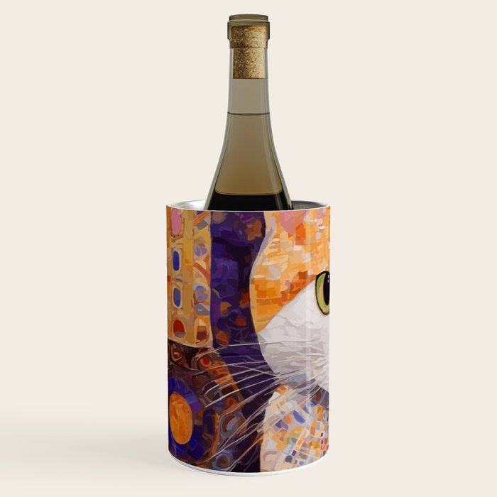 Gustav Klimt Style Tabby Cat Kitten with Green Eyes in a Starry Night Wine Chiller Gallery Image 2