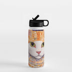 Gustav Klimt Style Tabby Cat Kitten with Green Eyes in a Starry Night Water Bottle Gallery Image 1