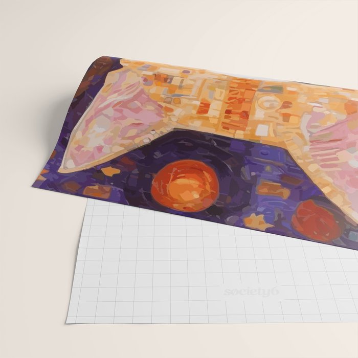 Gustav Klimt Style Tabby Cat Kitten with Green Eyes in a Starry Night Wrapping Paper Gallery Image 2