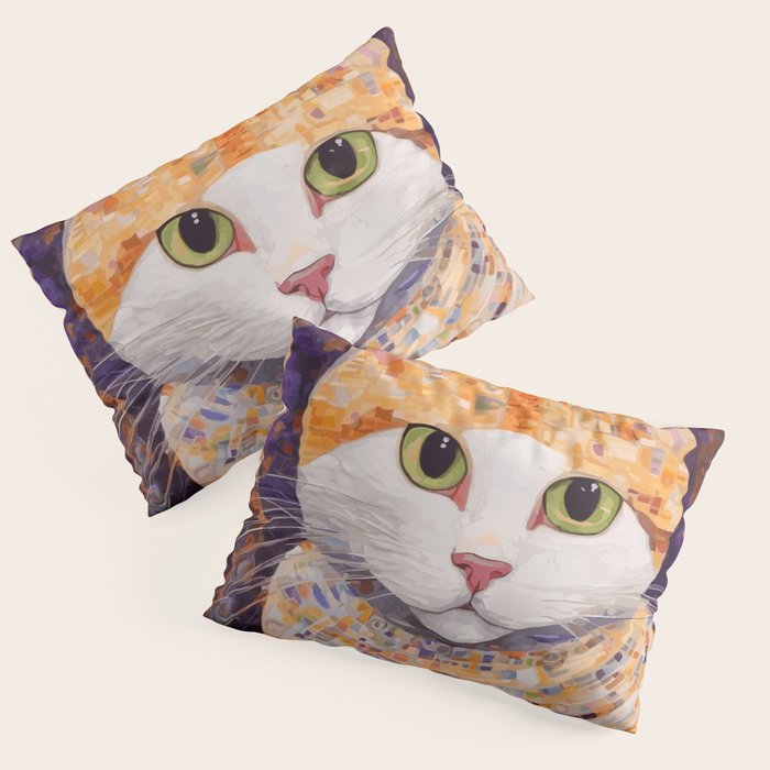 Gustav Klimt Style Tabby Cat Kitten with Green Eyes in a Starry Night Pillow Sham Gallery Image 3
