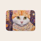 Gustav Klimt Style Tabby Cat Kitten with Green Eyes in a Starry Night Bath Mat Gallery Image 1