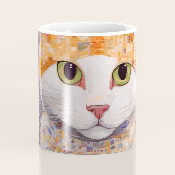 Gustav Klimt Style Tabby Cat Kitten with Green Eyes in a Starry Night Coffee Mug Gallery Image 4