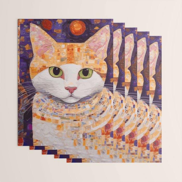 Gustav Klimt Style Tabby Cat Kitten with Green Eyes in a Starry Night Wrapping Paper Gallery Image 3