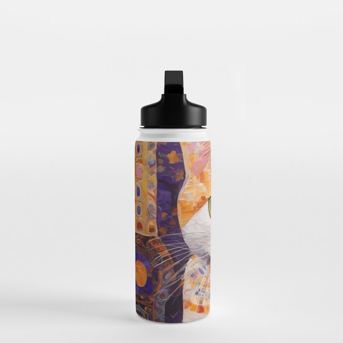Gustav Klimt Style Tabby Cat Kitten with Green Eyes in a Starry Night Water Bottle Gallery Image 3