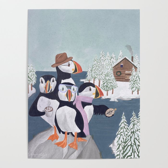 Arctic Puffin Family, Winter Illustration Poster Gallery Image 4