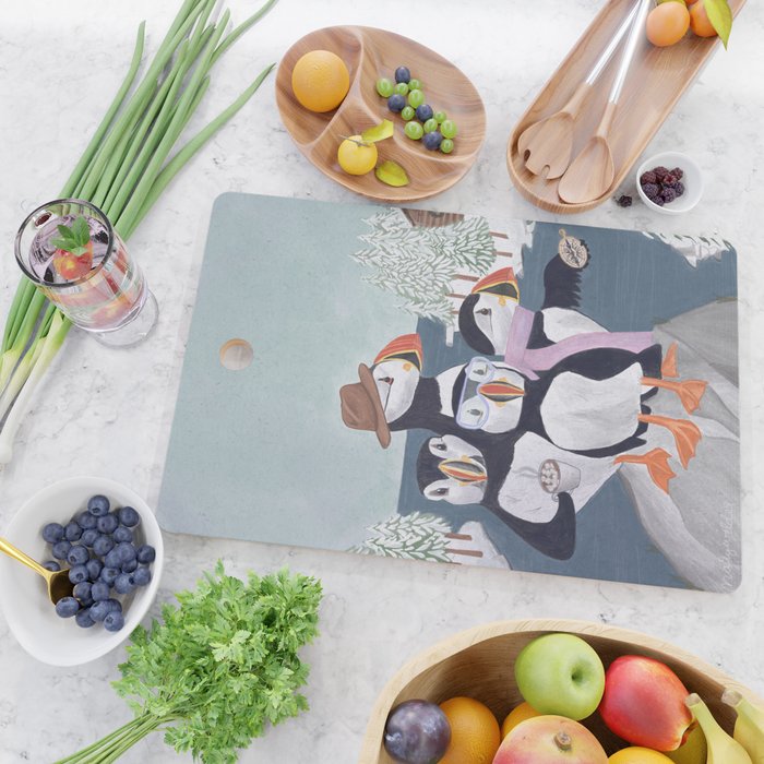 Arctic Puffin Family, Winter Illustration Cutting Board Gallery Image 2