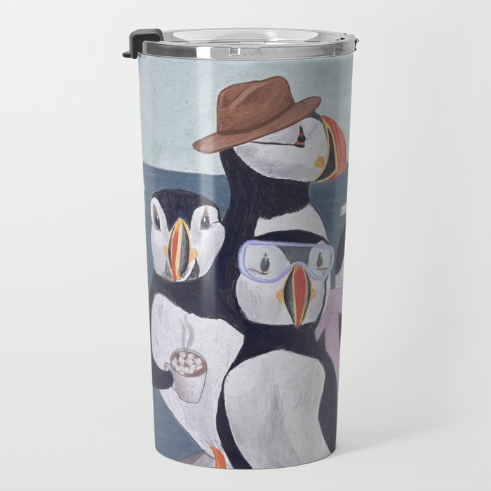 Arctic Puffin Family, Winter Illustration Travel Mug Gallery Image 3