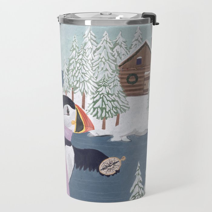 Arctic Puffin Family, Winter Illustration Travel Mug Gallery Image 2