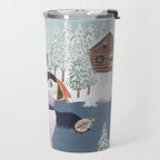 Arctic Puffin Family, Winter Illustration Travel Mug Gallery Image 2