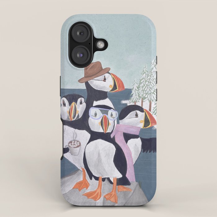 Arctic Puffin Family, Winter Illustration iPhone Case Gallery Image 1