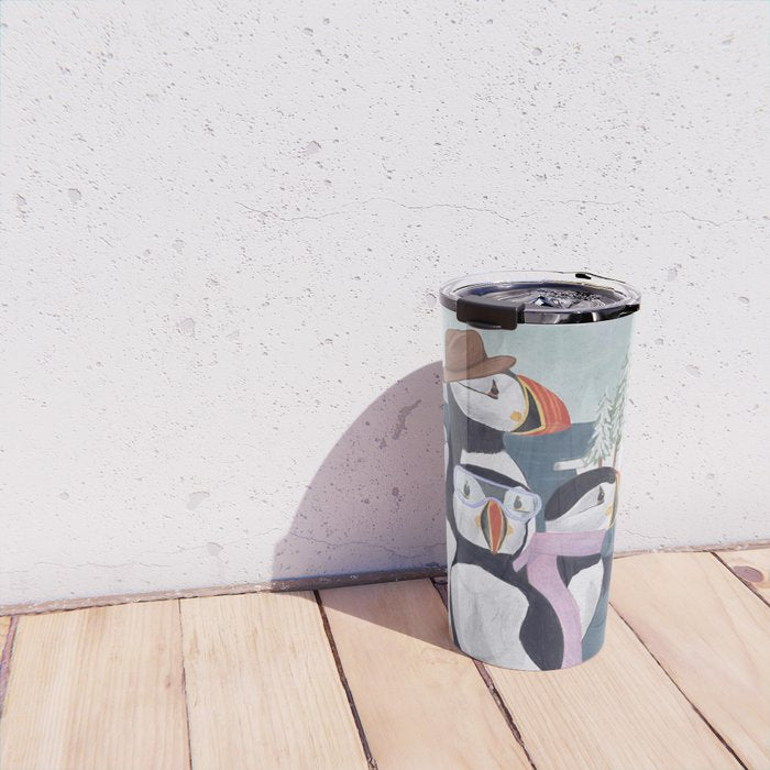 Arctic Puffin Family, Winter Illustration Travel Mug Gallery Image 4