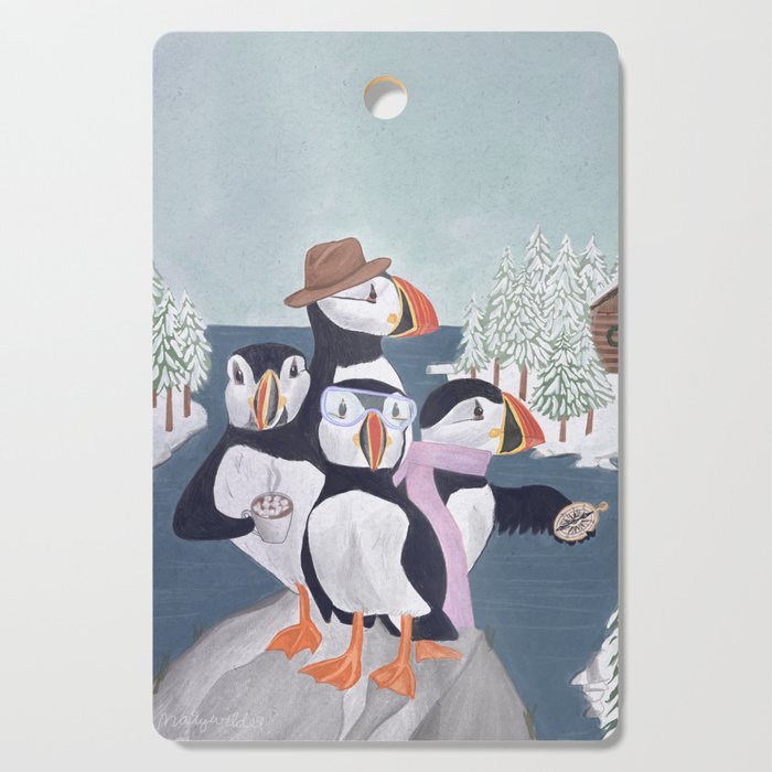 Arctic Puffin Family, Winter Illustration Cutting Board Gallery Image 1