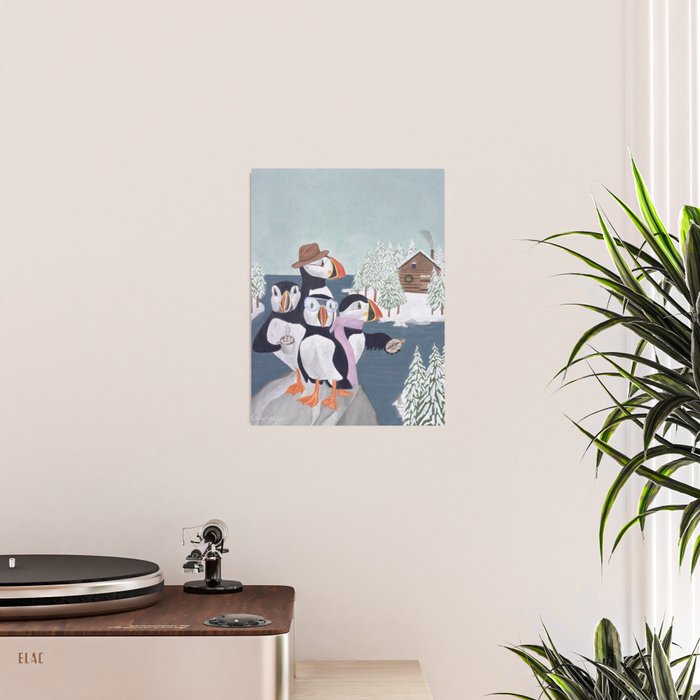Arctic Puffin Family, Winter Illustration Poster Gallery Image 2