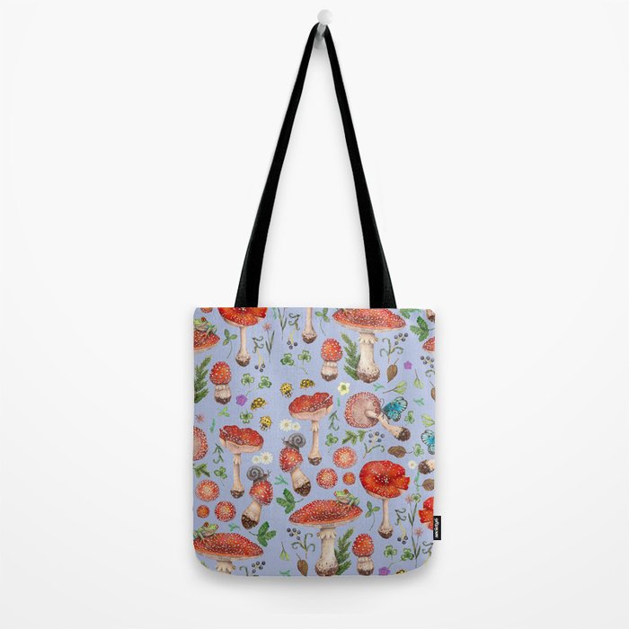 Lovely Red Mushrooms - Bluebg Tote Bag Gallery Image 2