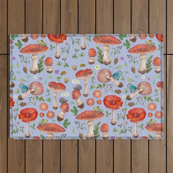 Lovely Red Mushrooms - Bluebg Outdoor Rug Gallery Image 1