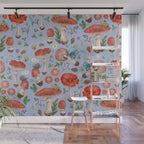 Lovely Red Mushrooms - Bluebg Wall Mural Gallery Image 1