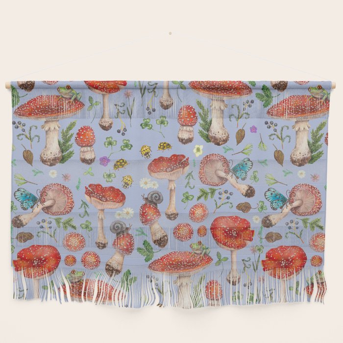 Lovely Red Mushrooms - Bluebg Wall Hanging Gallery Image 1