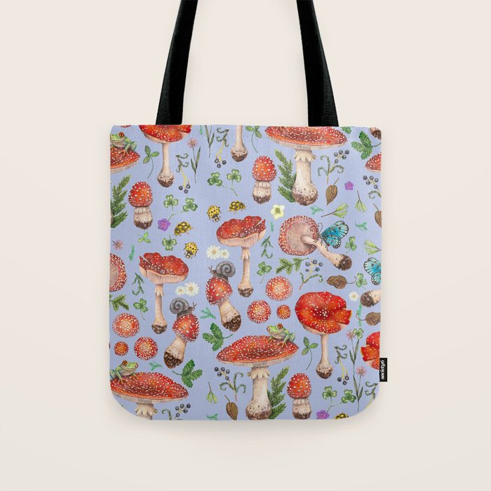 Lovely Red Mushrooms - Bluebg Tote Bag Gallery Image 1