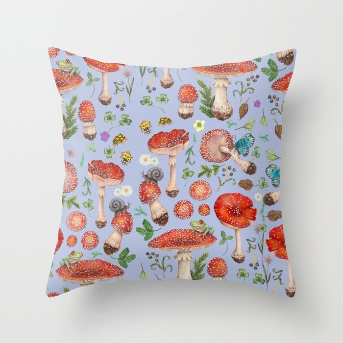 Lovely Red Mushrooms - Bluebg Throw Pillow Gallery Image 6