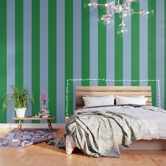 Bold Vertical Stripes in Green and Light Blue Wallpaper Gallery Image 1