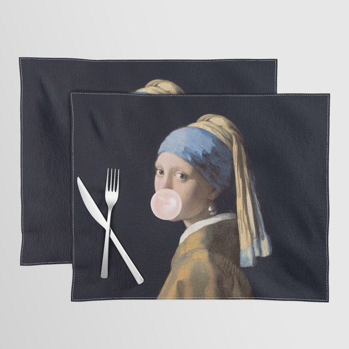 Girl with Pearl Earing Blowing Gum Placemat Gallery Image 1