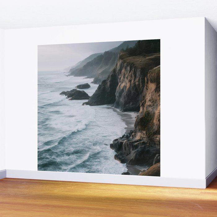 Waves Below Pines - Pacific Northwest Coast Wall Art Wall Mural Gallery Image 2