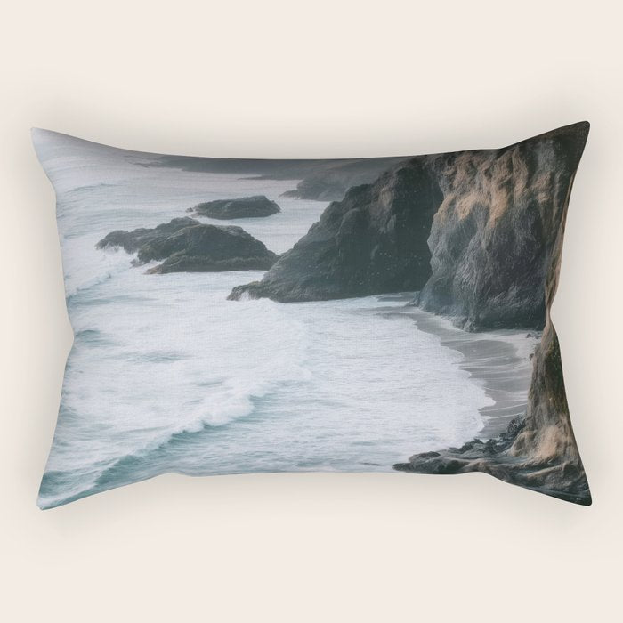 Waves Below Pines - Pacific Northwest Coast Wall Art Rectangular Pillow Gallery Image 1