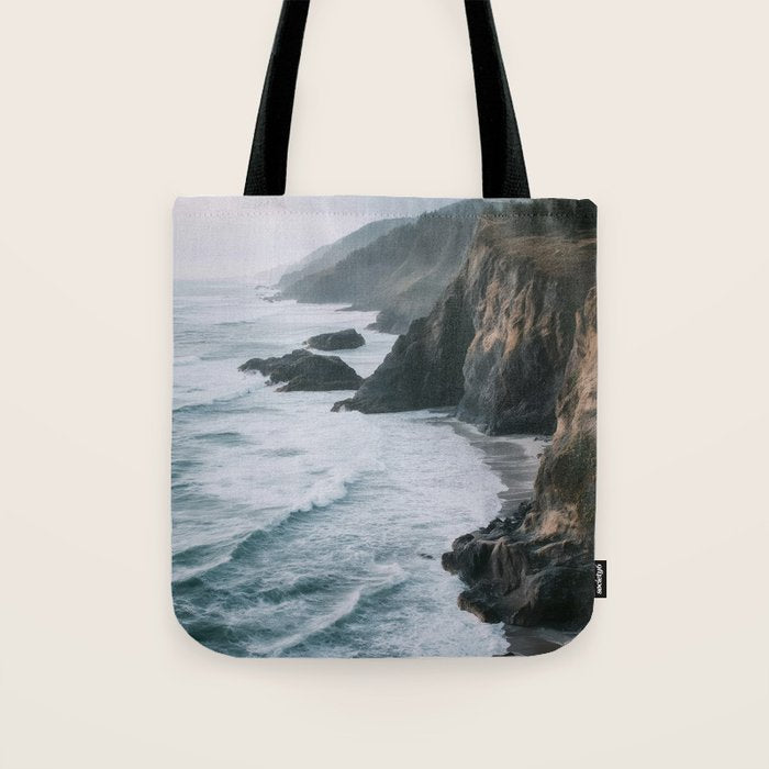 Waves Below Pines - Pacific Northwest Coast Wall Art Tote Bag Gallery Image 1