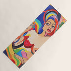 The Feminist, Women Rights Abstract Portrait Eclectic Painting, Modern Bohemian Brown Woman Nude Colorful Yoga Mat Gallery Image 1