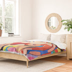 The Feminist, Women Rights Abstract Portrait Eclectic Painting, Modern Bohemian Brown Woman Nude Colorful Duvet Cover Gallery Image 2