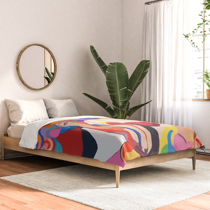 The Feminist, Women Rights Abstract Portrait Eclectic Painting, Modern Bohemian Brown Woman Nude Colorful Comforter Gallery Image 2