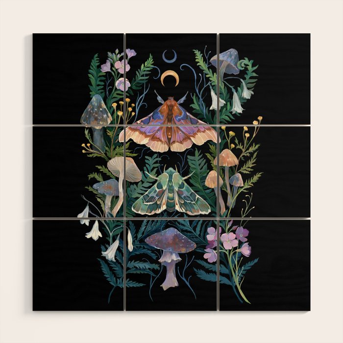 Sphinx Moth Moon Garden Wood Wall Art Gallery Image 1