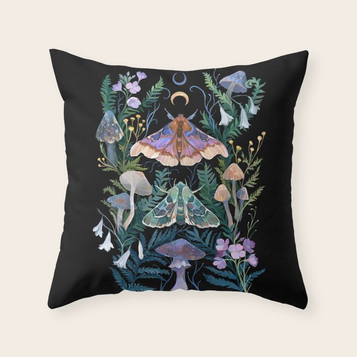 Sphinx Moth Moon Garden Throw Pillow Gallery Image 1