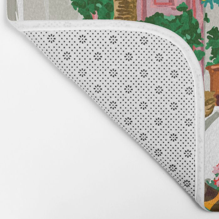 Tigers in Greece | Santorini Travel Architecture, Wildlife Animal Painting | Watercolor Illustration Bath Mat Gallery Image 2