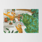 Tigers in Greece | Santorini Travel Architecture, Wildlife Animal Painting | Watercolor Illustration Rug Gallery Image 2