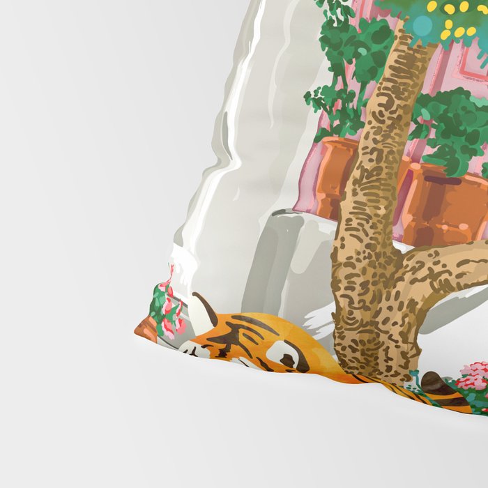 Tigers in Greece | Santorini Travel Architecture, Wildlife Animal Painting | Watercolor Illustration Pillow Sham Gallery Image 4