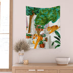 Tigers in Greece | Santorini Travel Architecture, Wildlife Animal Painting | Watercolor Illustration Wall Tapestry Gallery Image 2