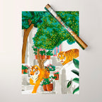 Tigers in Greece | Santorini Travel Architecture, Wildlife Animal Painting | Watercolor Illustration Wrapping Paper Gallery Image 1