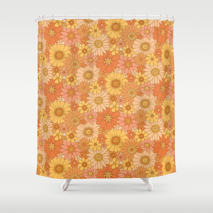 70s Retro Daisy Floral Shower Curtain Gallery Image 1