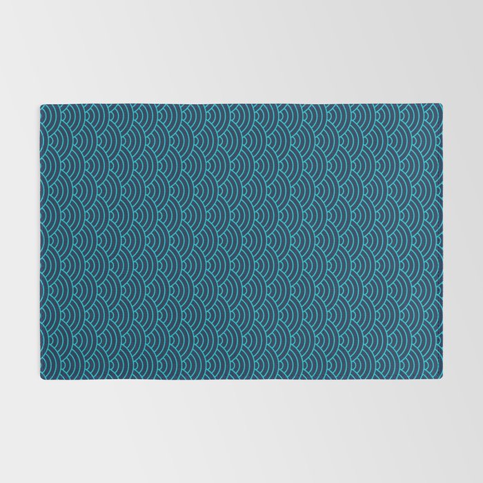 Japanese Seigaiha Blue Sea and Waves Rug Gallery Image 2