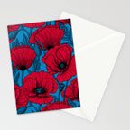 Red poppy garden on blue Stationery Card Gallery Image 2