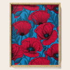 Red poppy garden on blue Serving Tray Gallery Image 1