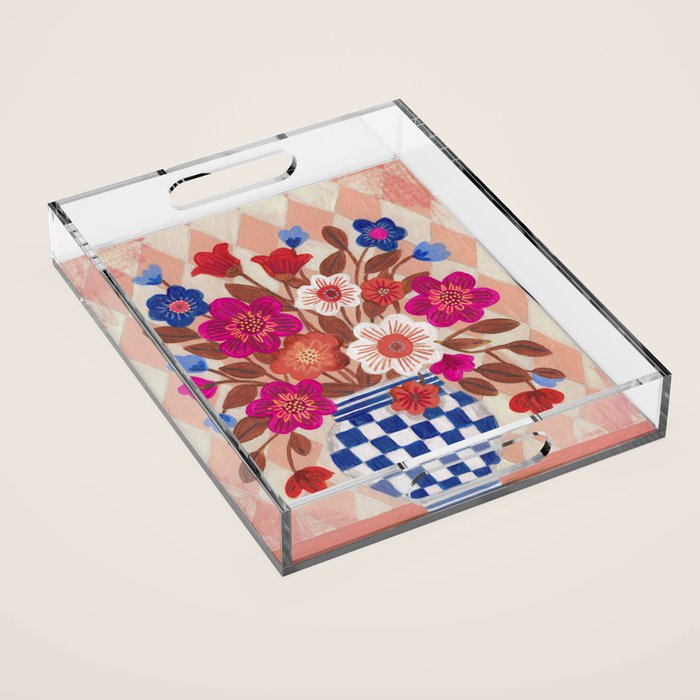 Still life Vase with Bouquet Bright colours Acrylic Tray Gallery Image 1