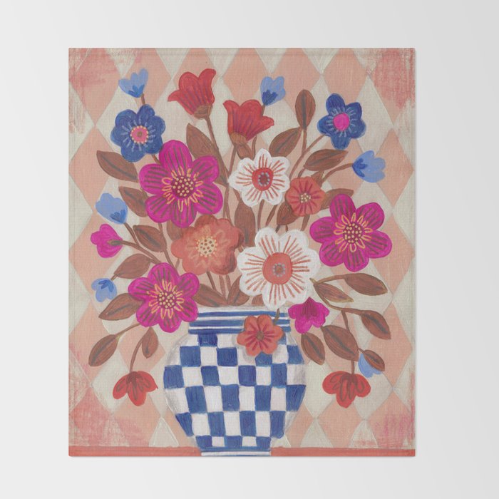 Still life Vase with Bouquet Bright colours Throw Blanket Gallery Image 2