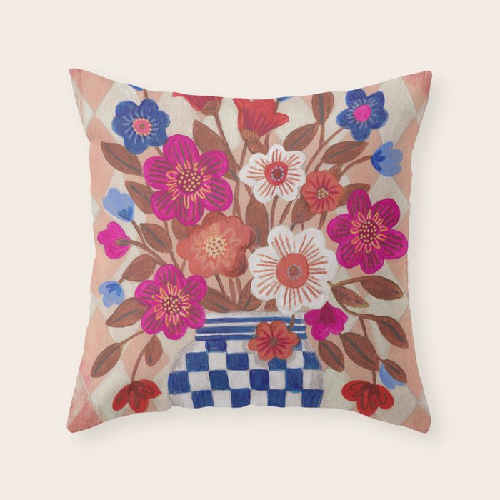 Still life Vase with Bouquet Bright colours Throw Pillow Gallery Image 6