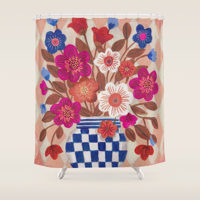 Still life Vase with Bouquet Bright colours Shower Curtain Gallery Image 1