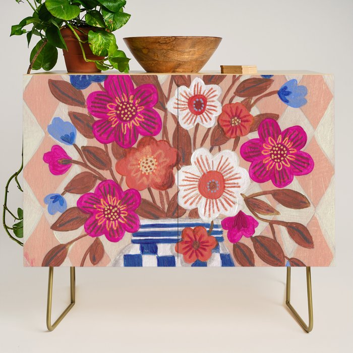Still life Vase with Bouquet Bright colours Credenza Gallery Image 1